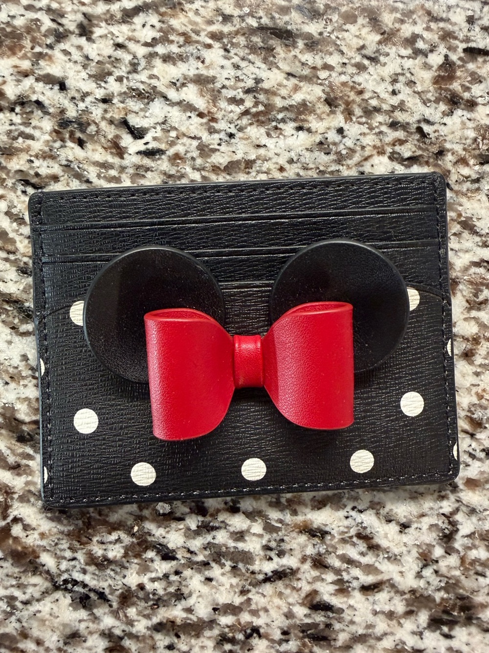 Kate Spade x Disney Minnie Mouse Polka Dot Leather Card Holder Wallet Black - Picture 9 of 10